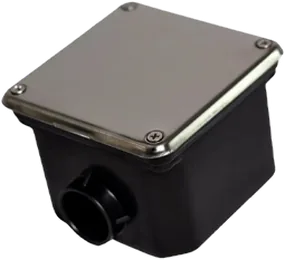 Caixa de passagem preta com tampa de inox