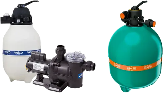 Conjunto de filtro branco Veico com bomba e filtro verde com válvula seletora